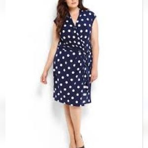 Eliza J Retro Pin Up Polka Dot Tie Waist Wrap Dress Size 16